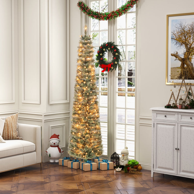 6/7 FeeT Pencil Xmas Tree with Warm White Incandescent Lights-6 ft