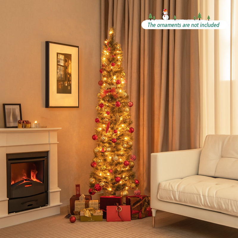 6/7 FeeT Pencil Xmas Tree with Warm White Incandescent Lights-6 ft
