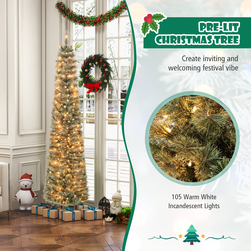 6/7 FeeT Pencil Xmas Tree with Warm White Incandescent Lights-6 ft