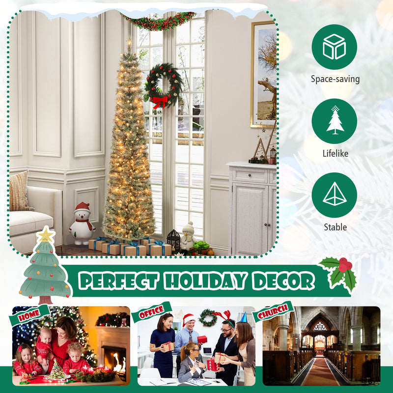 6/7 FeeT Pencil Xmas Tree with Warm White Incandescent Lights-6 ft