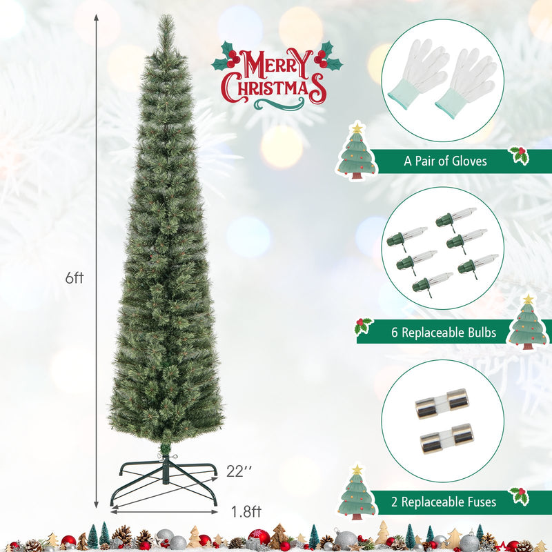 6/7 FeeT Pencil Xmas Tree with Warm White Incandescent Lights-6 ft