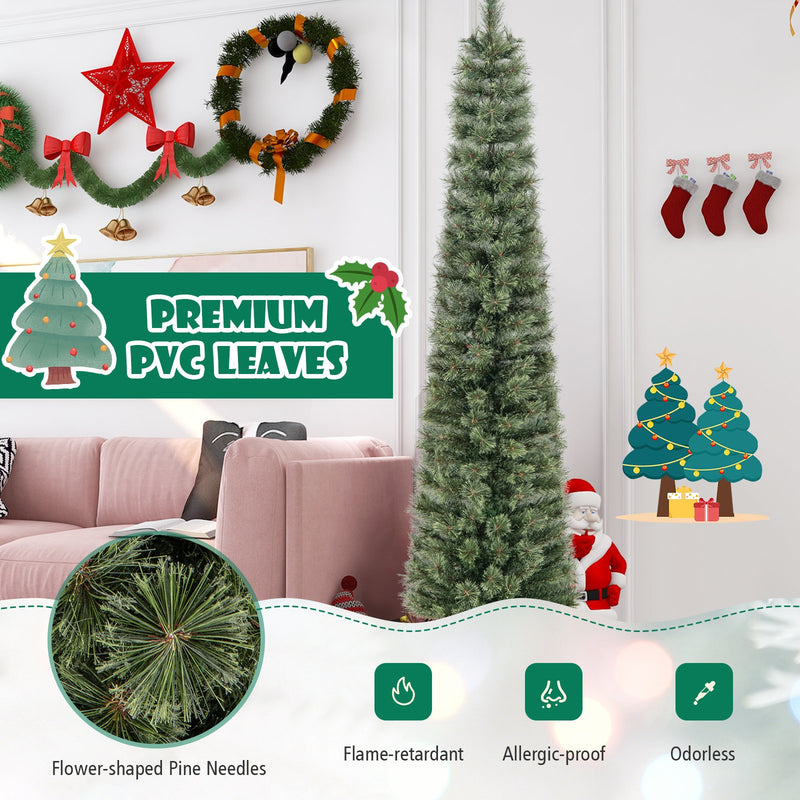 6/7 FeeT Pencil Xmas Tree with Warm White Incandescent Lights-7 ft