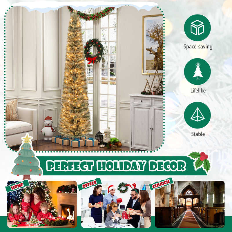6/7 FeeT Pencil Xmas Tree with Warm White Incandescent Lights-7 ft