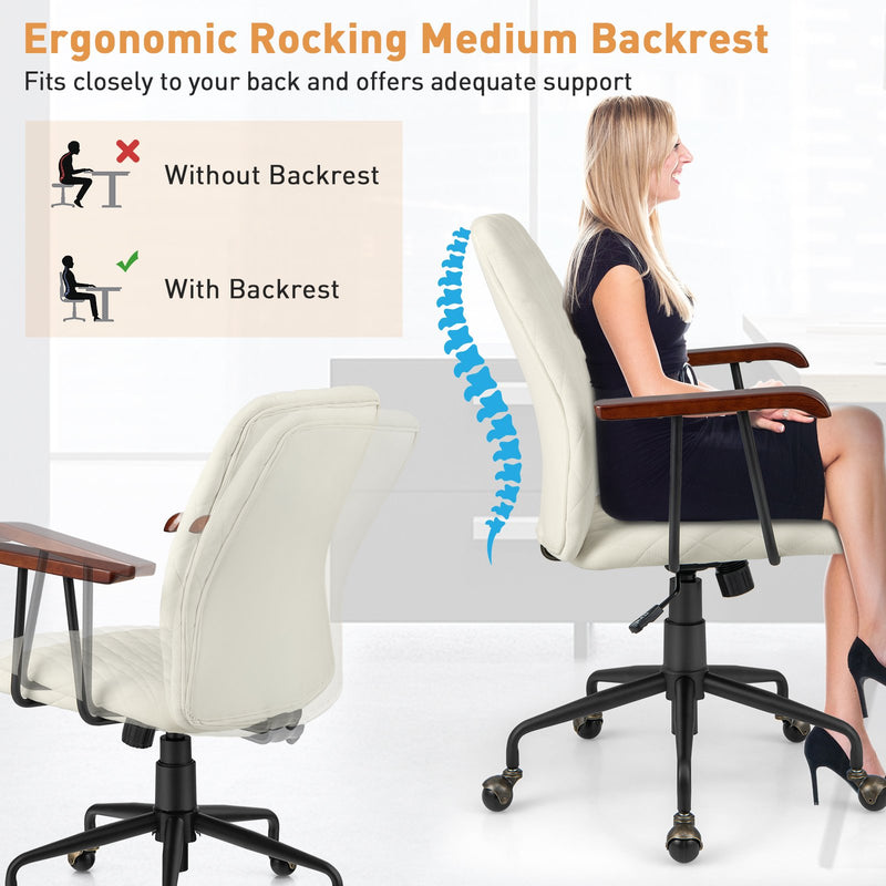 Velvet Home Office Chair with Wooden Armrest-Beige