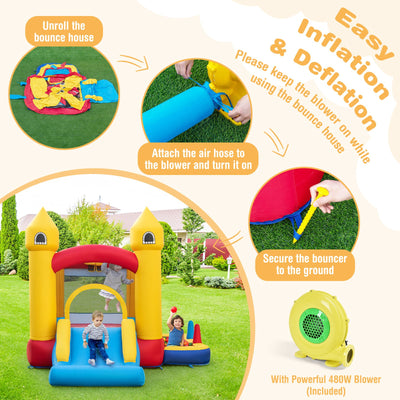 Inflatable Bounce House with 480W Blower and Ocean Balls for Yard