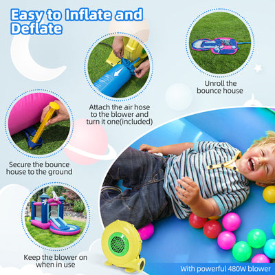 3-in-1 Inflatable Space-themed Bounce House with 480W Blower