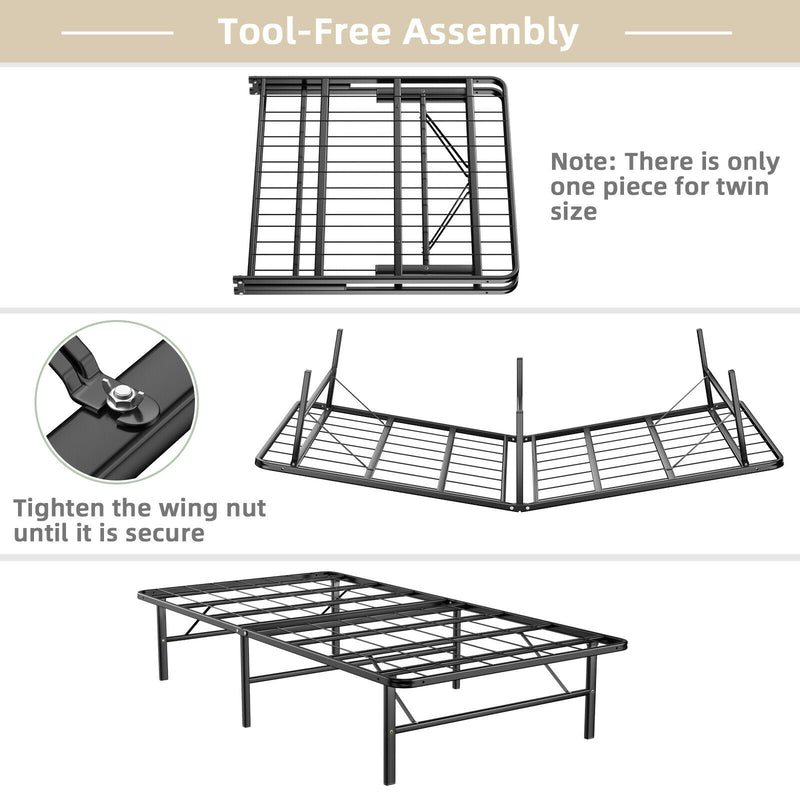 Twin/Full/Queen Size Foldable Metal Platform Bed with Tool-Free Assembly-Twin size
