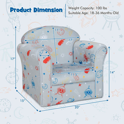 Toddler Upholstered Armchair with Solid Wooden Frame and High-density Sponge Filling-Gray