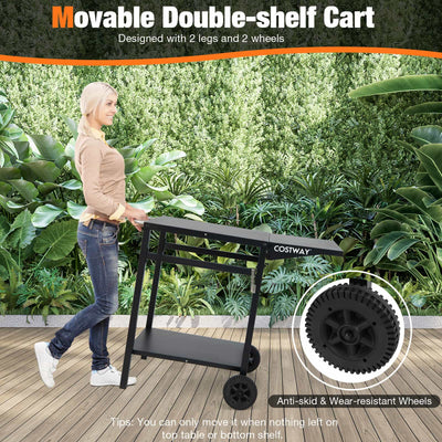 Movable Outdoor Grill Cart with Folding Tabletop and Hooks-Black