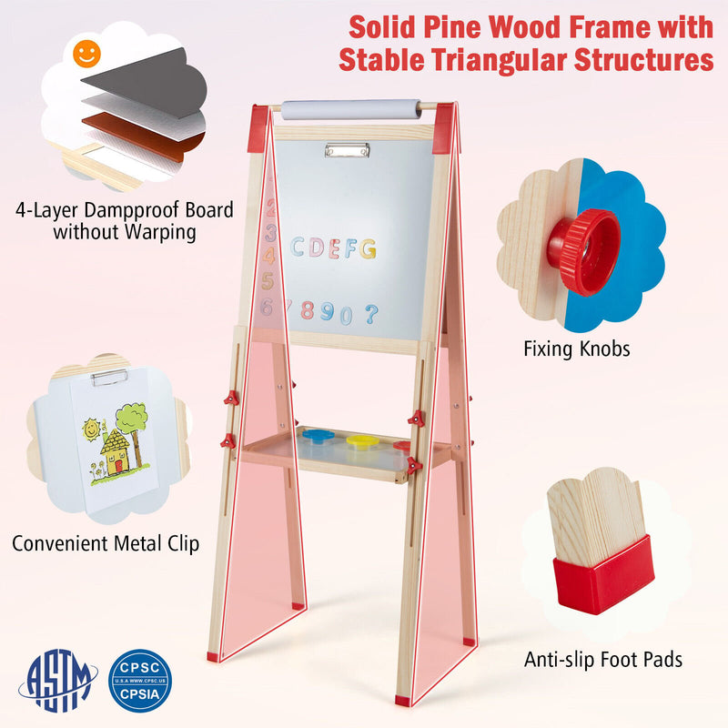 *3-in-1 Double-Sided Adjustable Kid Easel for 3-8 Years Old Toddlers