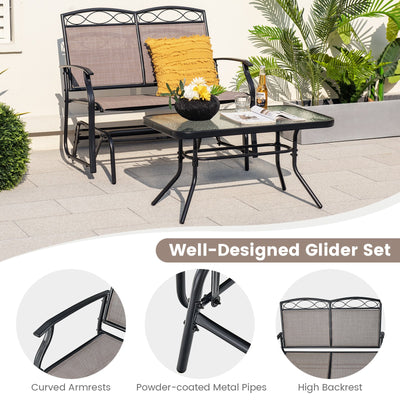 Outdoor Gliding Loveseat Chair with Tempered Glass Coffee Table-2 Pieces