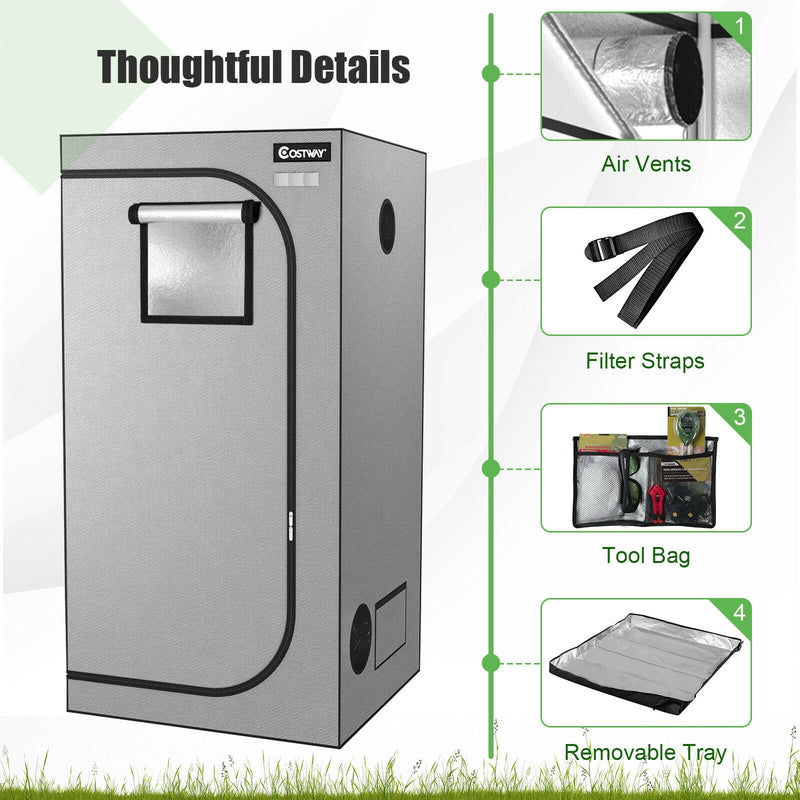 35 × 35 × 70 Inch Plant Growth Tent with Floor Tray-Gray