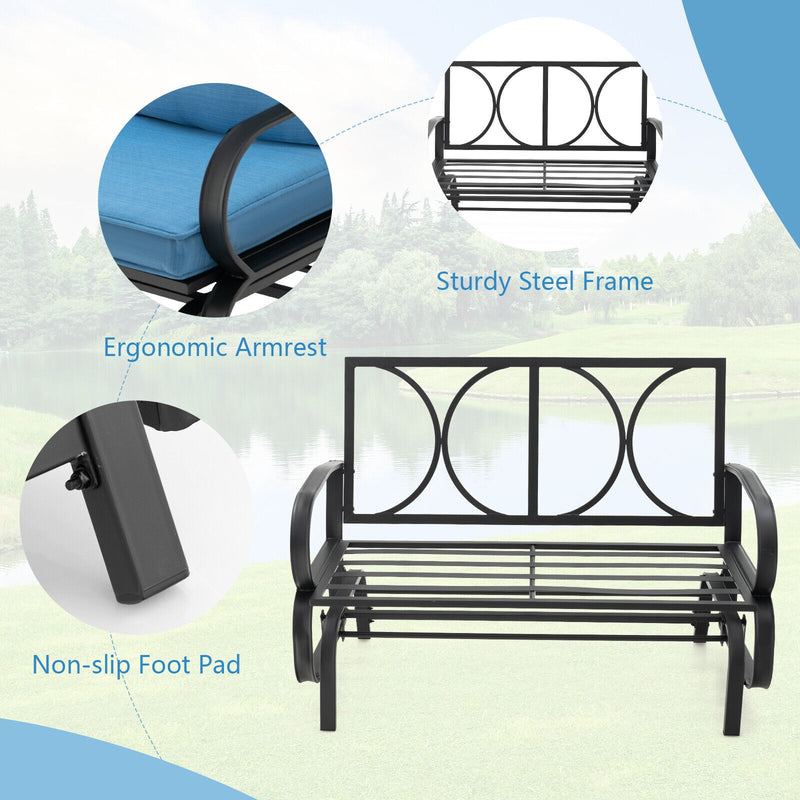 Patio 2-Person Glider Bench Rocking Loveseat Cushioned Armrest-Blue