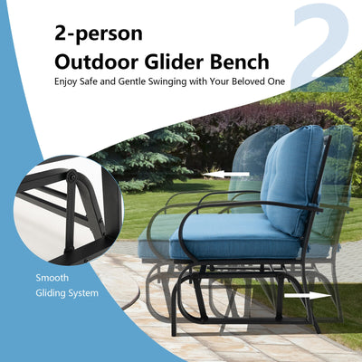 Patio 2-Person Glider Bench Rocking Loveseat Cushioned Armrest-Blue