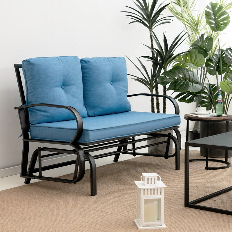 Patio 2-Person Glider Bench Rocking Loveseat Cushioned Armrest-Blue