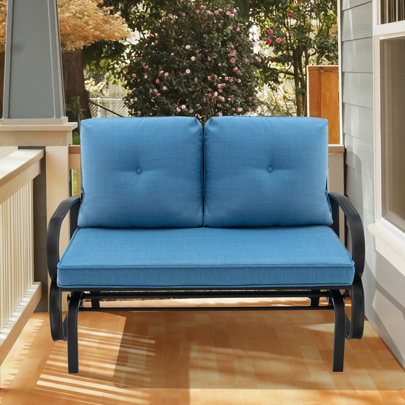 Patio 2-Person Glider Bench Rocking Loveseat Cushioned Armrest-Blue