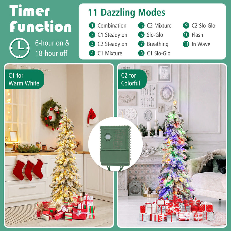 4 Feet Pre-Lit Artificial Christmas Tree Snow-Flocked Slim Pencil Xmas Decor