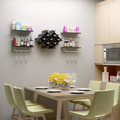 Set of 5 Wall Mount Wine Rack Set w/ Storage Shelves-Black