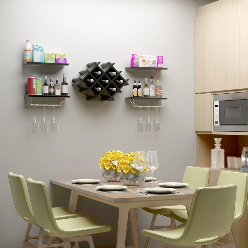 Set of 5 Wall Mount Wine Rack Set w/ Storage Shelves-Black