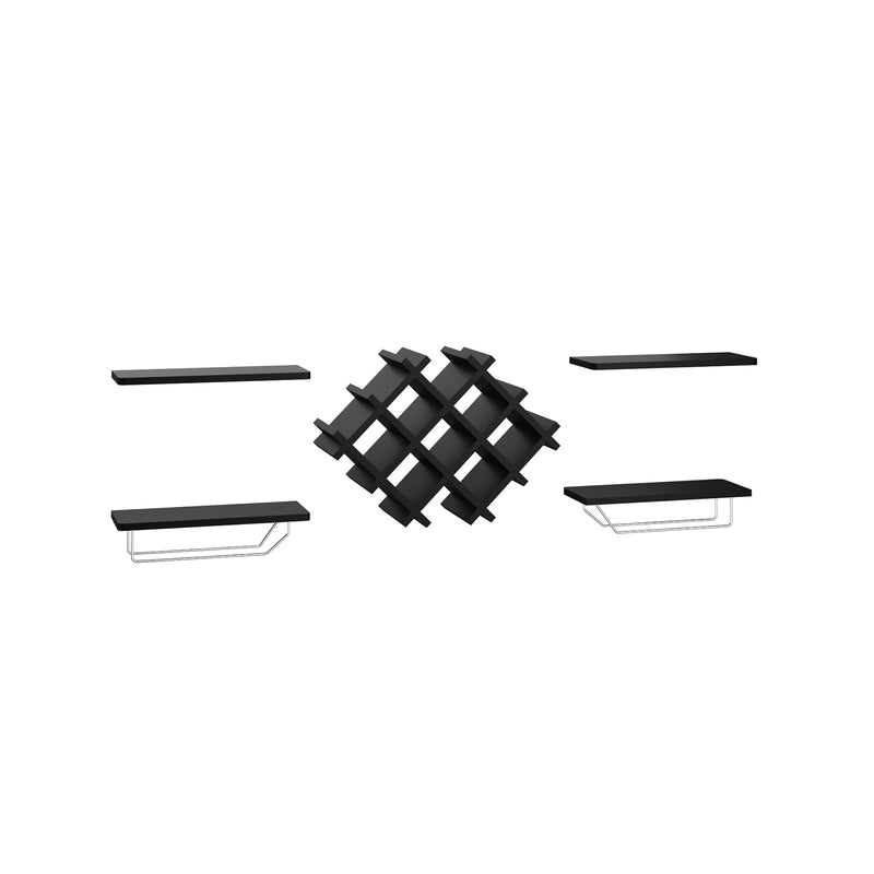 Set of 5 Wall Mount Wine Rack Set w/ Storage Shelves-Black
