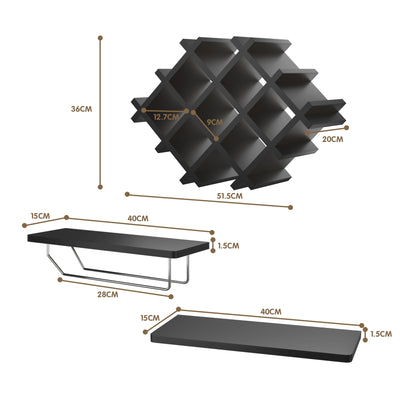 Set of 5 Wall Mount Wine Rack Set w/ Storage Shelves-Black