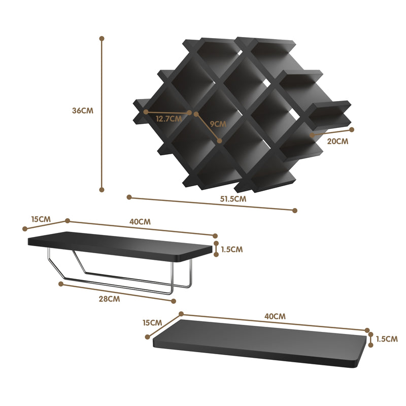 Set of 5 Wall Mount Wine Rack Set w/ Storage Shelves-Black
