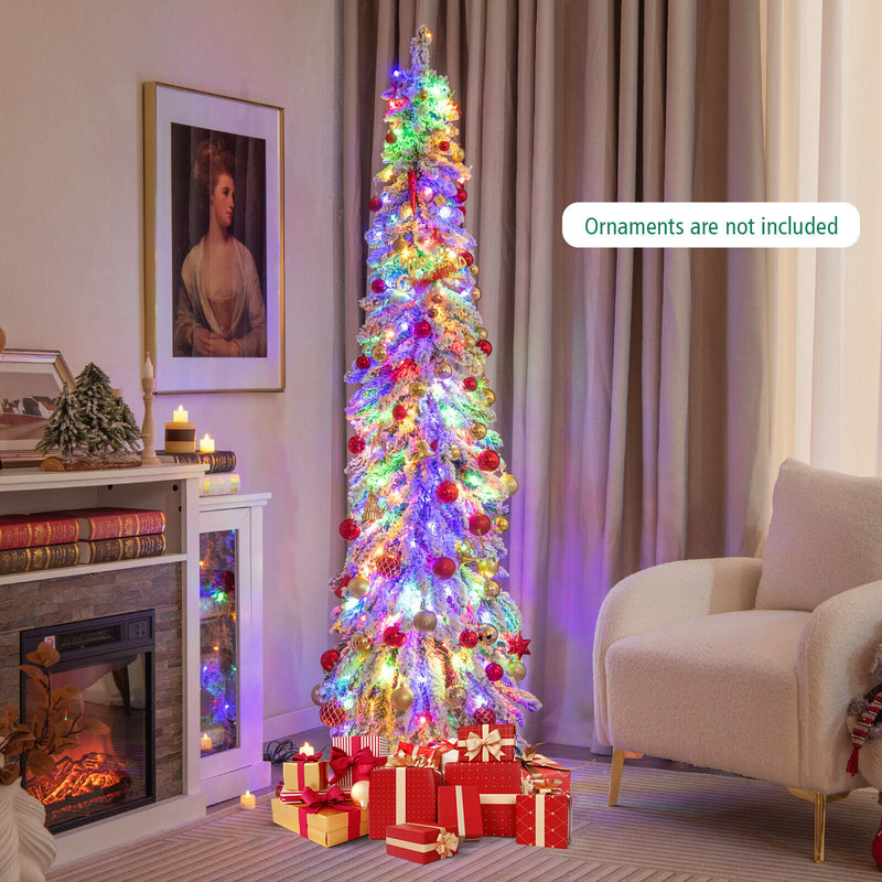 4/5/6 Feet Pre-Lit Artificial Christmas Tree Snow-Flocked Slim Pencil Xmas Decor-6 ft