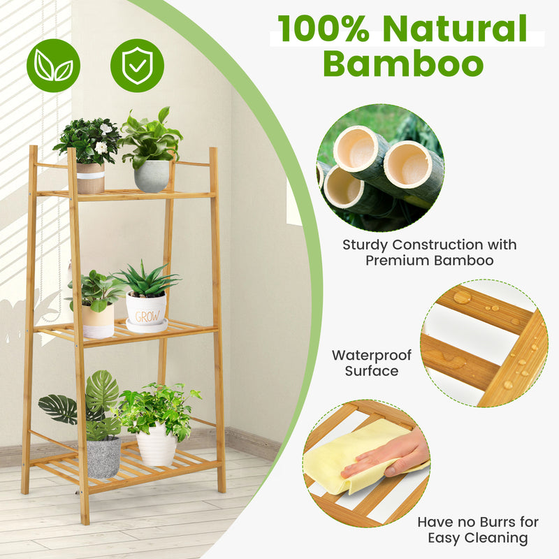 3 Tiers Vertical Bamboo Plant Stand-Natural
