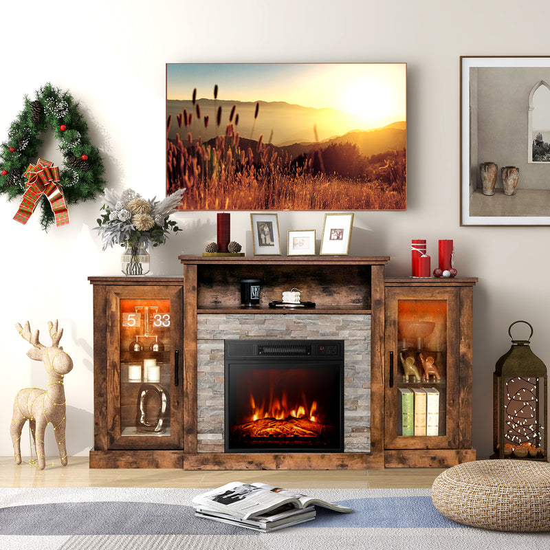 Fireplace TV Stand with 16-Color Led Lights for TVs up to 65 Inch-Brown