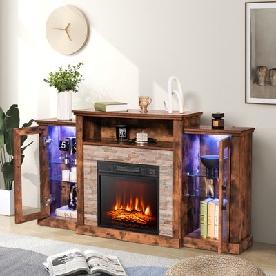 Fireplace TV Stand with 16-Color Led Lights for TVs up to 65 Inch-Brown
