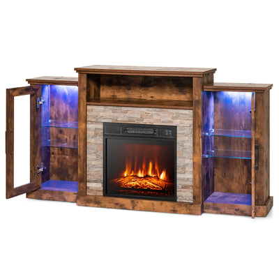 Fireplace TV Stand with 16-Color Led Lights for TVs up to 65 Inch-Brown