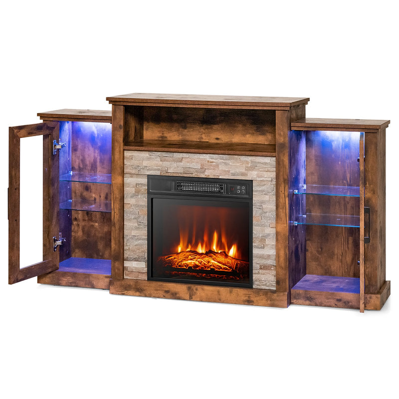 Fireplace TV Stand with 16-Color Led Lights for TVs up to 65 Inch-Brown
