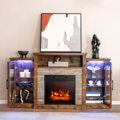 Fireplace TV Stand with 16-Color Led Lights for TVs up to 65 Inch-Brown