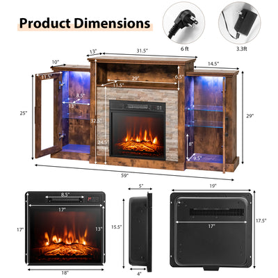 Fireplace TV Stand with 16-Color Led Lights for TVs up to 65 Inch-Brown