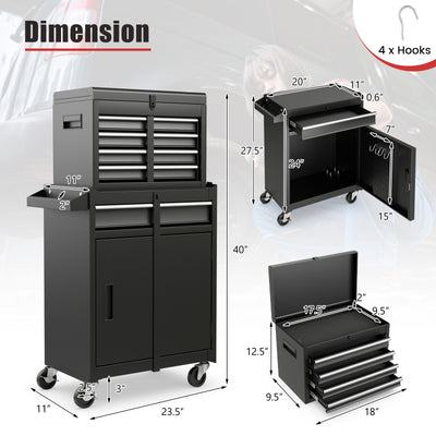 2-in-1 Tool Chest and Cabinet with 5 Sliding Drawers-Black