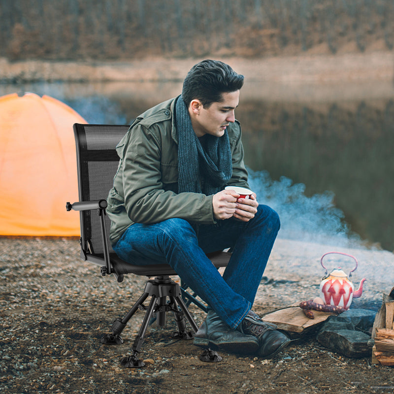backordered - *Folding Swivel Patio Chair with 4 Adjustable Leg - Black