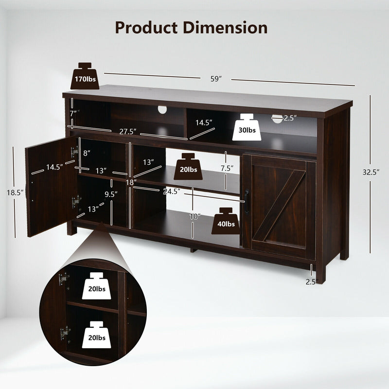 59 Inch TV Stand Media Center Console Cabinet with Barn Door for TV&