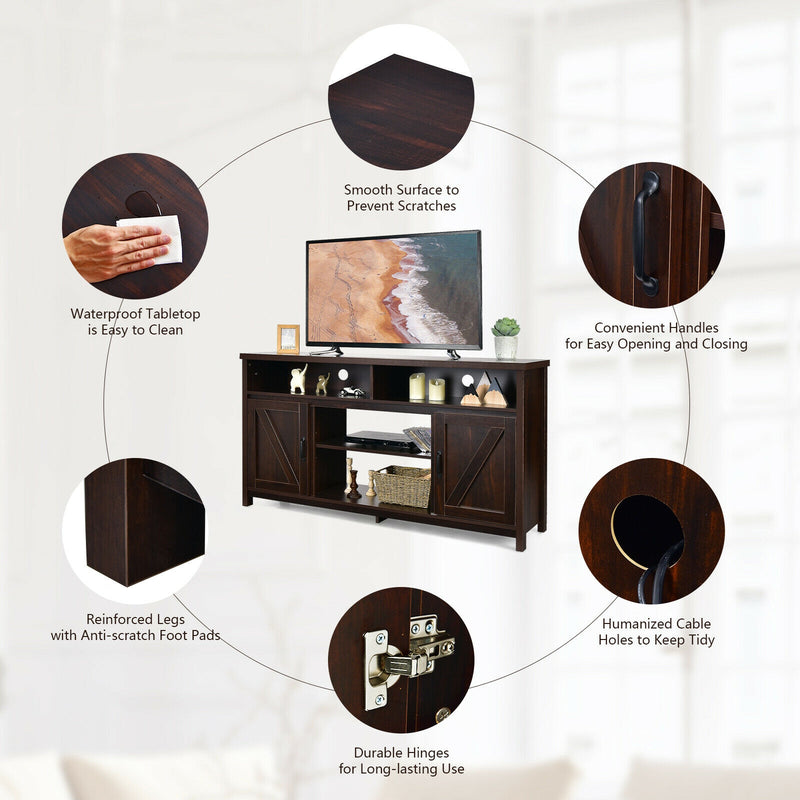 59 Inch TV Stand Media Center Console Cabinet with Barn Door for TV&