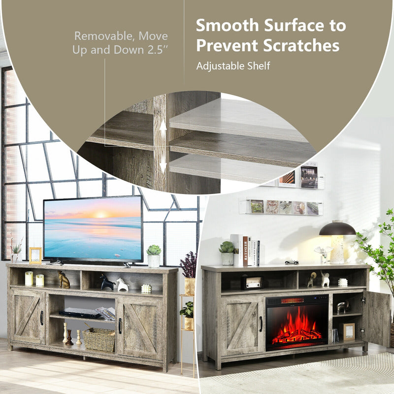 59 Inch TV Stand Media Center Console Cabinet with Barn Door for TV&