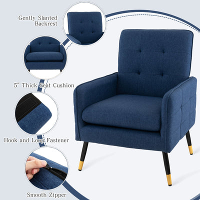 Linen Fabric Accent Chair with Removable Seat Cushion-Blue