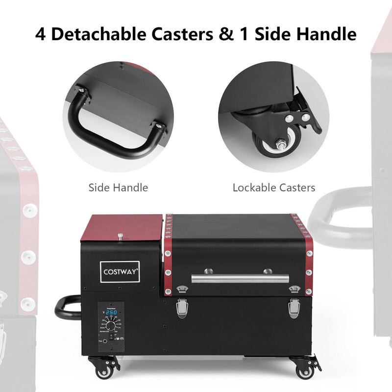 Movable Pellet Grill and Smoker with Temperature Probe-Black
