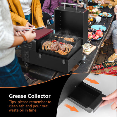 Movable Pellet Grill and Smoker with Temperature Probe-Black