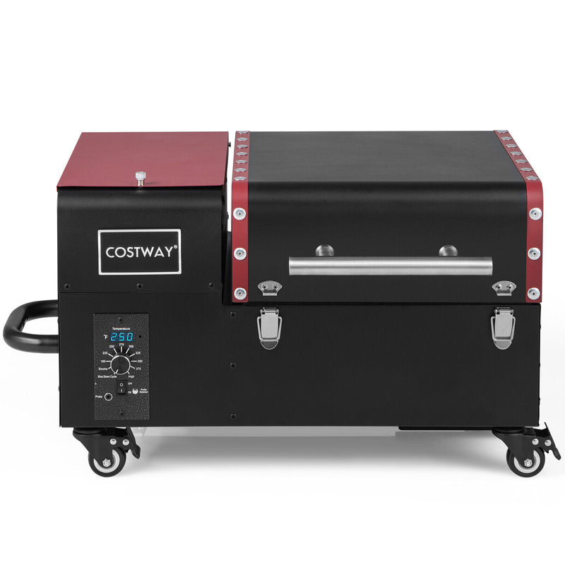 Movable Pellet Grill and Smoker with Temperature Probe-Black