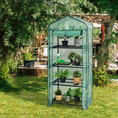 Mini Greenhouse with 4-Tier Rack and Weatherproof PE Cover