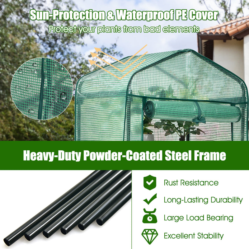 Mini Greenhouse with 4-Tier Rack and Weatherproof PE Cover