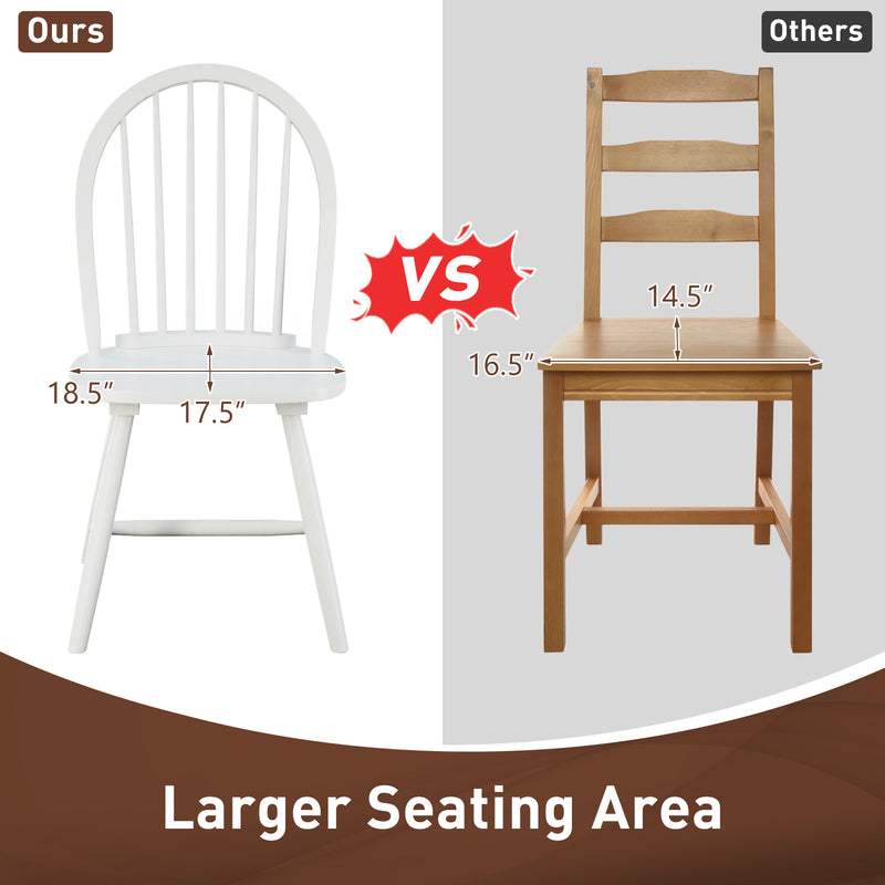 Set of 2 Vintage Windsor Wood Chair with Spindle Back for Dining Room-White