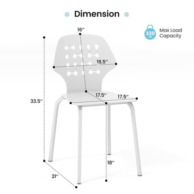 Set of 4 Metal Dining Chair with Hollowed Backrest and Metal Legs-White