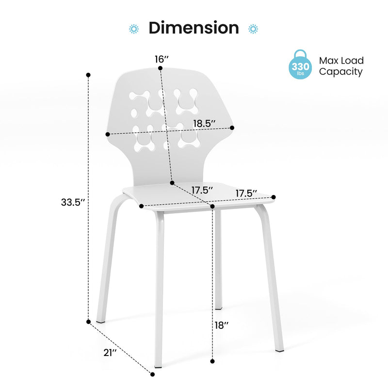 Set of 4 Metal Dining Chair with Hollowed Backrest and Metal Legs-White