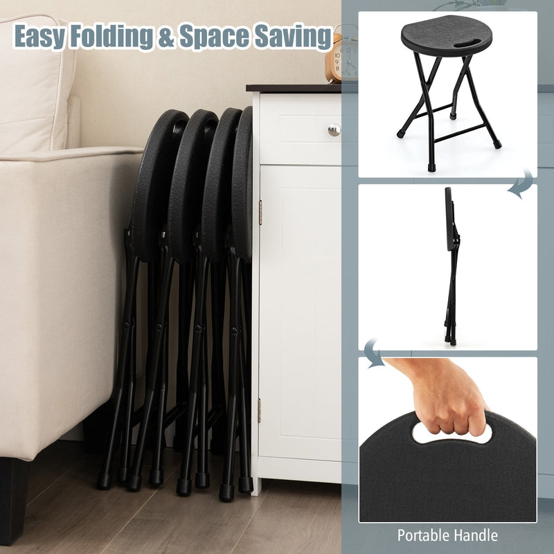 Set of 4 18 Inch Collapsible Round Stools with Handle-Black