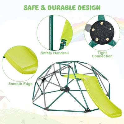 Kids Climbing Dome with Slide and Fabric Cushion for Garden Yard-Green